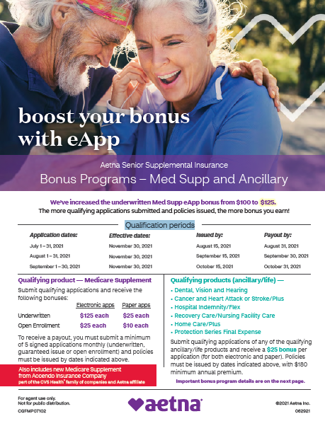 Aetna Senior Supplemental Insurance Bonus Programs – Med Supp And Ancillary